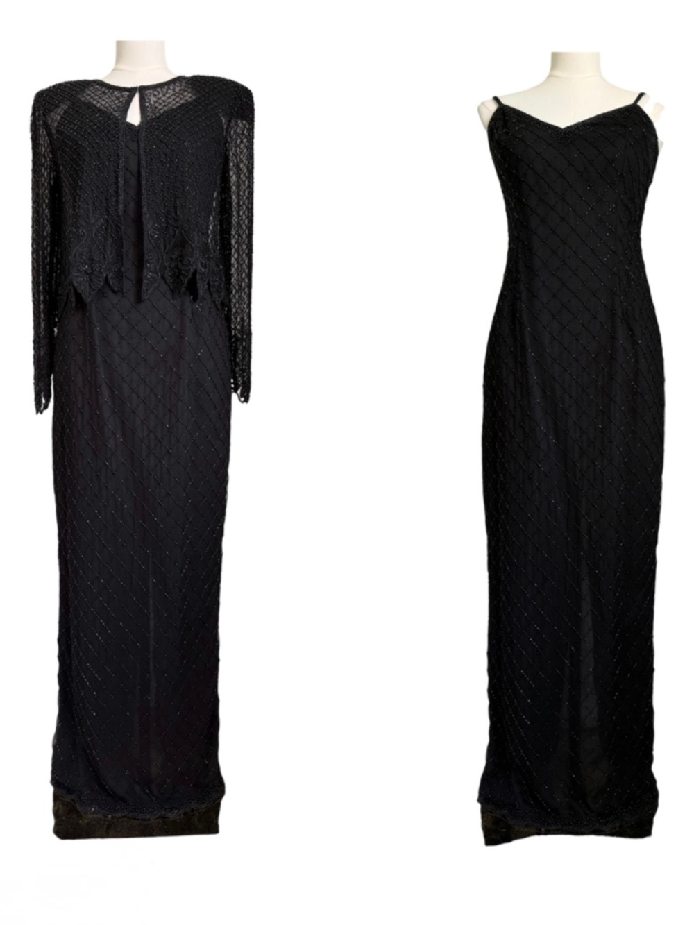 STENAY | Black Beaded Evening Dress w/ Cropped Jacket Sz 6